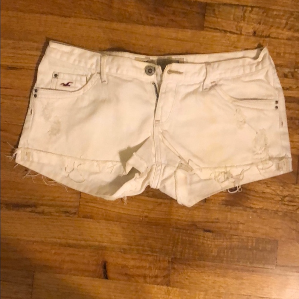 Hollister White Shorts with Frayed Bottoms